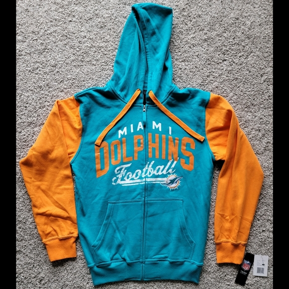 BNWT NFL Men's Size S Miami Dolphins Embroidered Zipper Pocket Hoodie - Picture 1 of 9